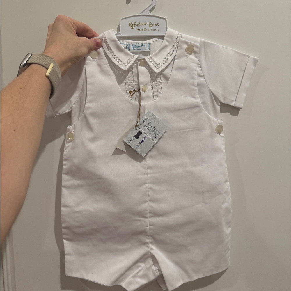 White Boys' Short Romper with Decorative Collar -